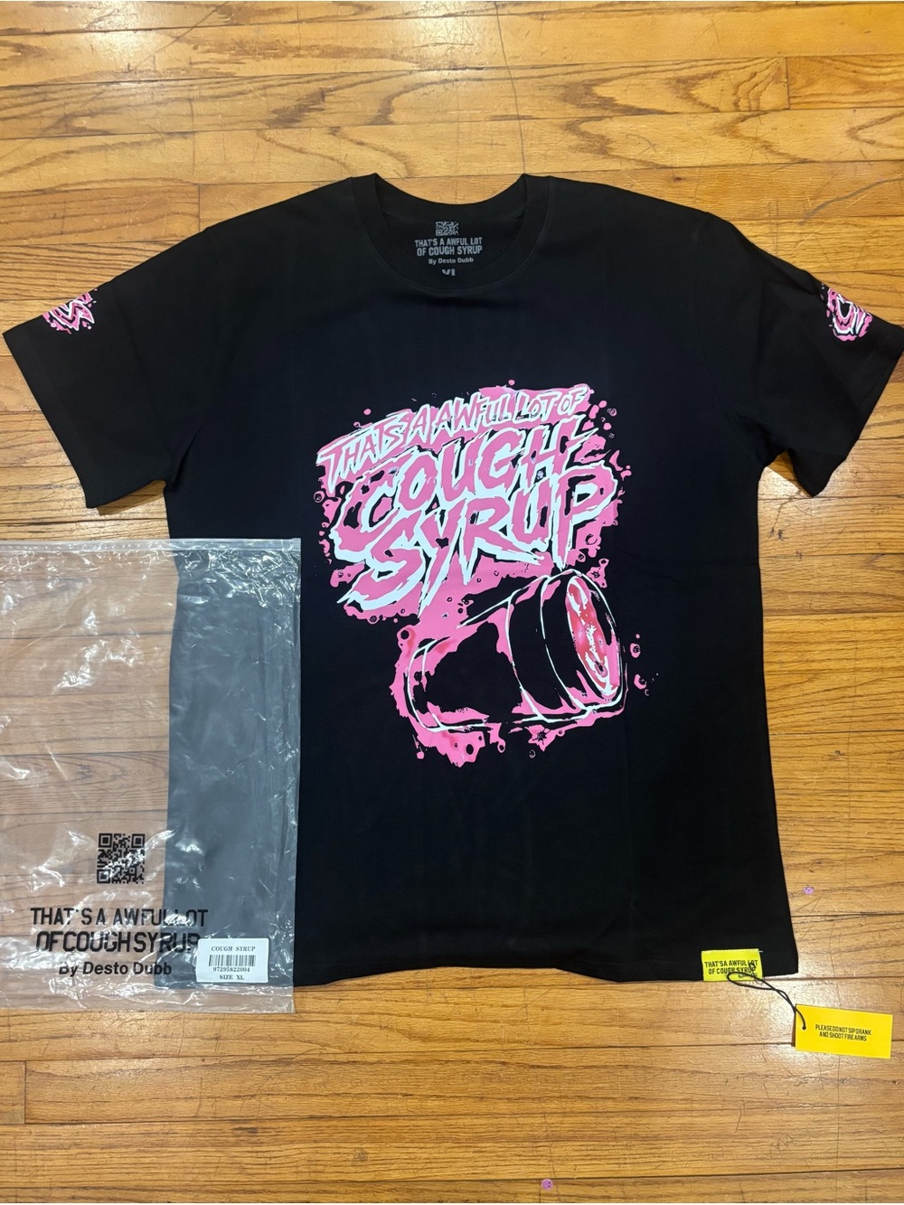 That's Awful A Lot of Cough Syrup Graphic Tee - Black with Pink Print